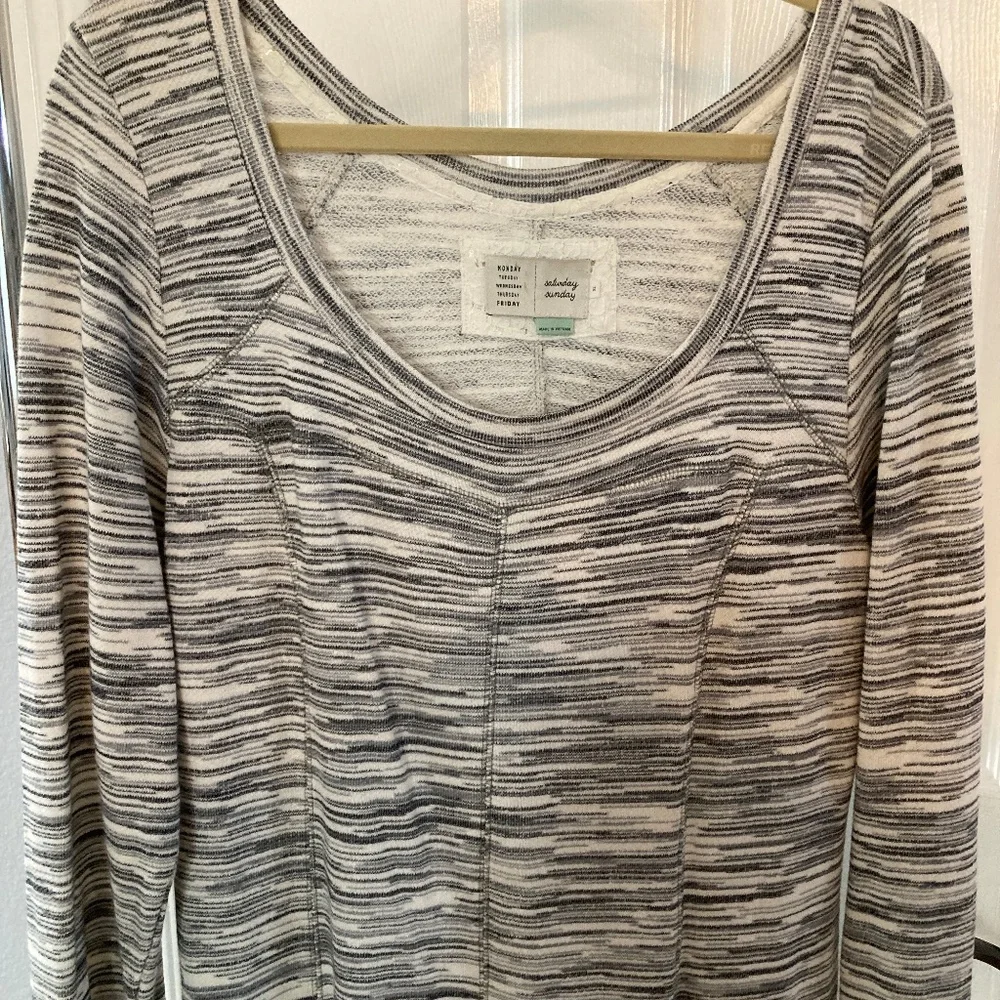 Anthropologie Saturday Sunday Long Sleeve T-Shirt Dress White Grey XL - Picture 6 of 7